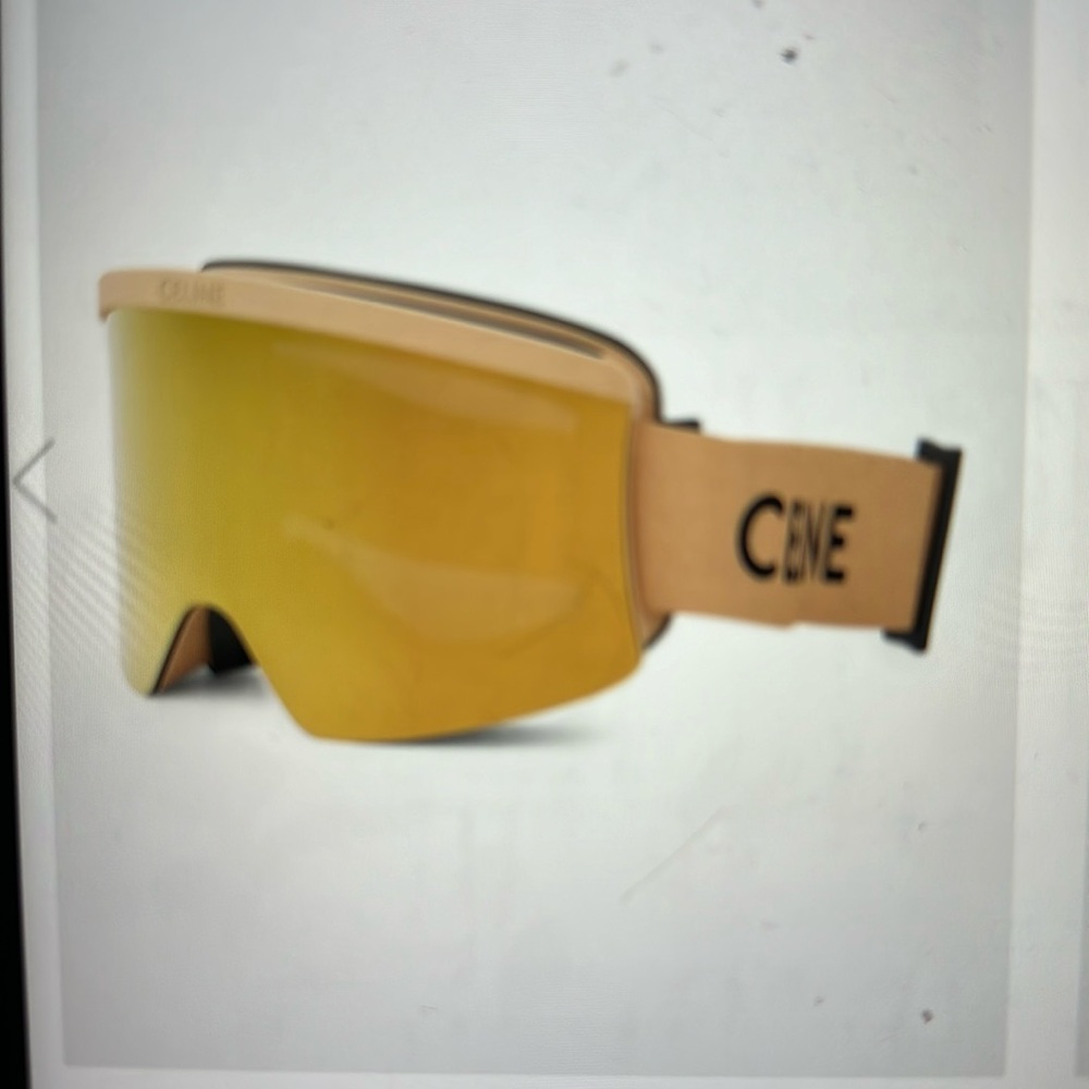Celine brand new Monochrome logo print ski goggles snow goggles gold beige
